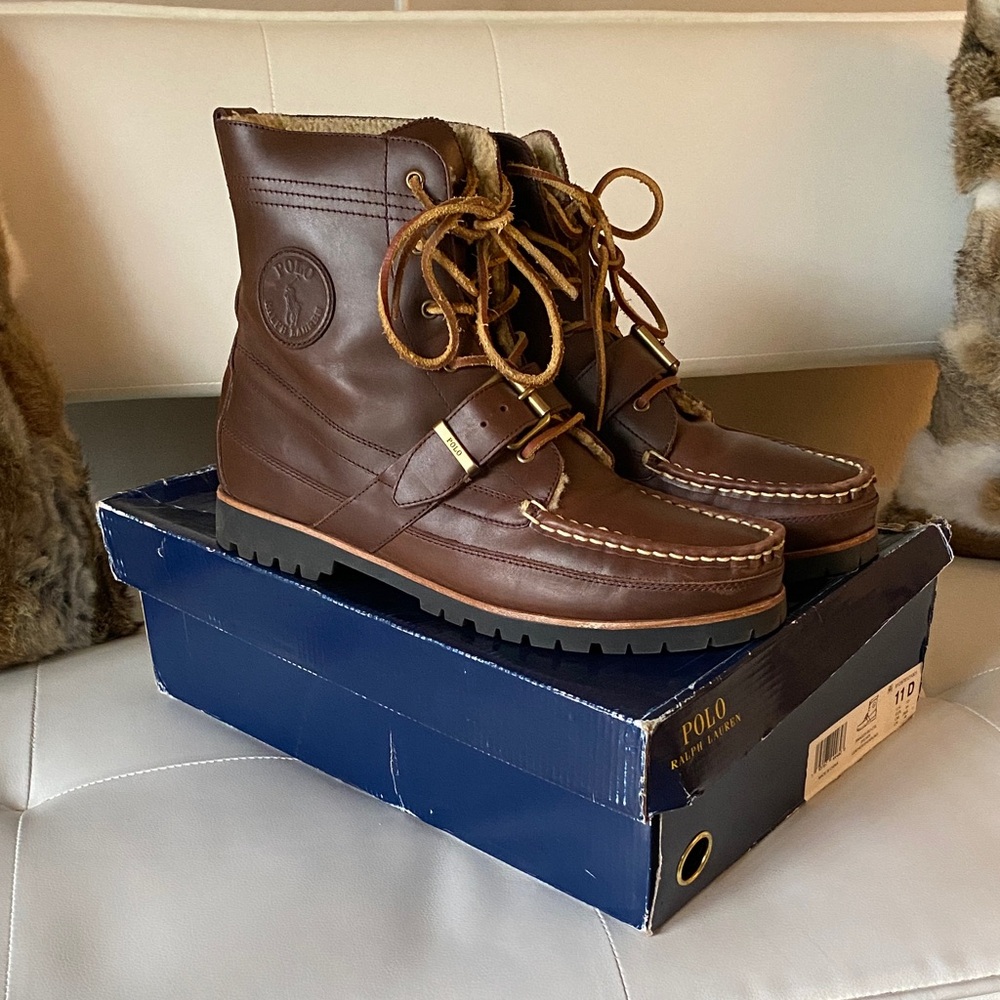 Polo by Ralph Lauren Men's Dark Brown Shearling Leather Boots